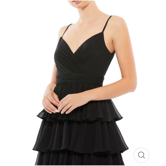 Mac Duggal 55437 Ruffle Layered V-Neck Midi Dress Black Size 2 - Picture 4 of 7